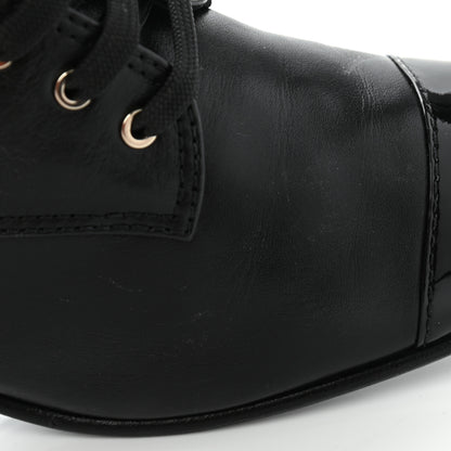 Chanel Calfskin Patent Cap Toe CC Lace Up Boots 40 Black 15 of 16