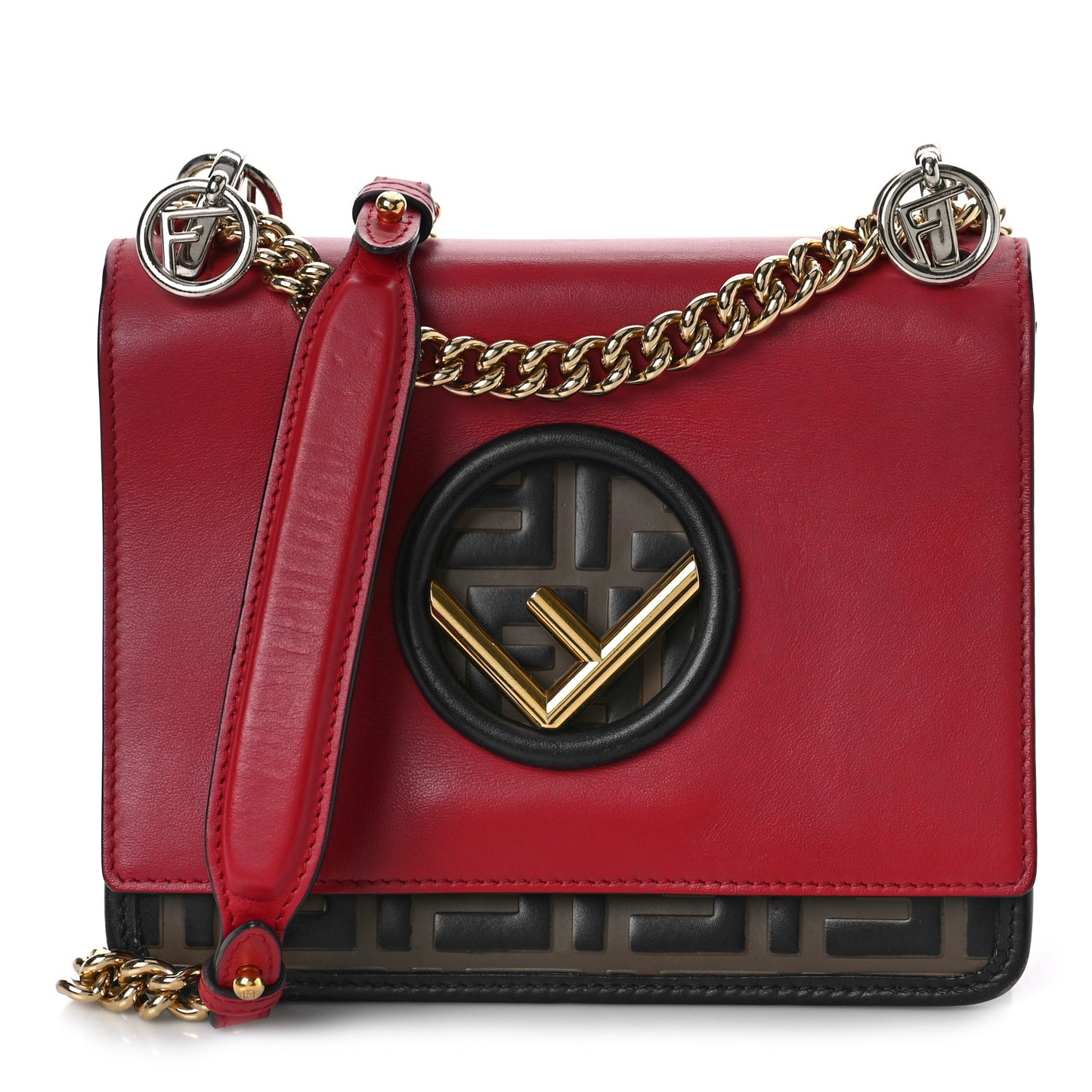 Vitello Century F is Fendi Bi-Color FF 1974 Embossed Small Kan I Shoulder Bag Fragola Maya Black