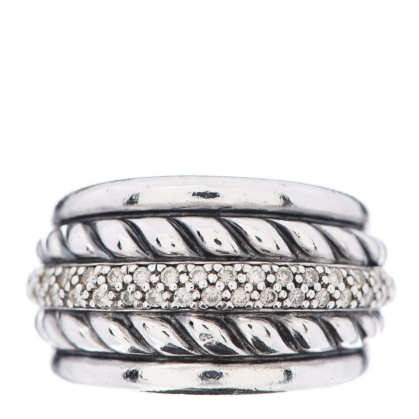 Sterling Silver Diamond Cable Five Row Ring 54 6.75