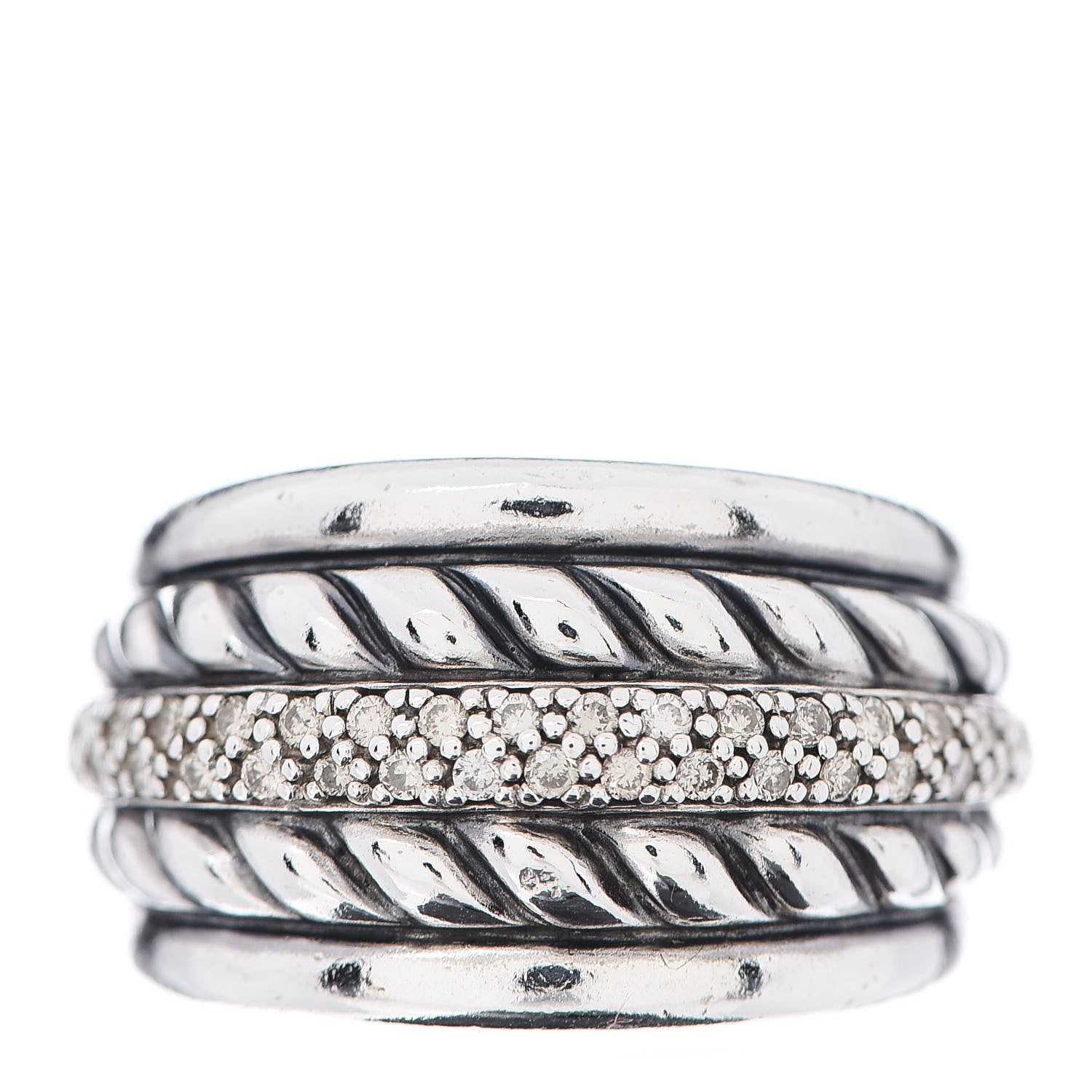 David Yurman Sterling Silver Diamond Cable Five Row Ring 54 6.75 1 of 4