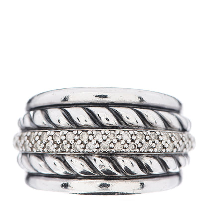 David Yurman Sterling Silver Diamond Cable Five Row Ring 54 6.75 1 of 4