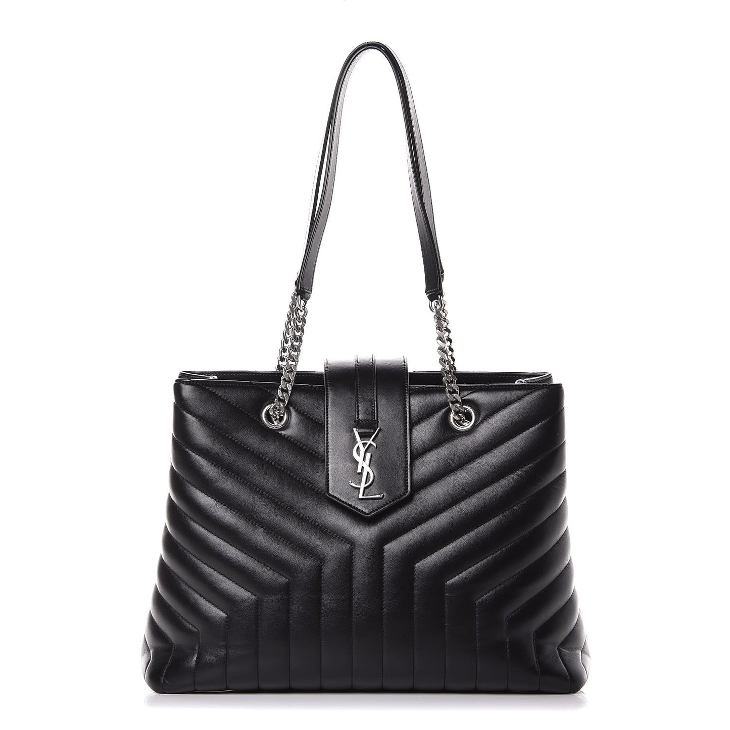 Calfskin Y Quilted Monogram Large Loulou Shopper Black