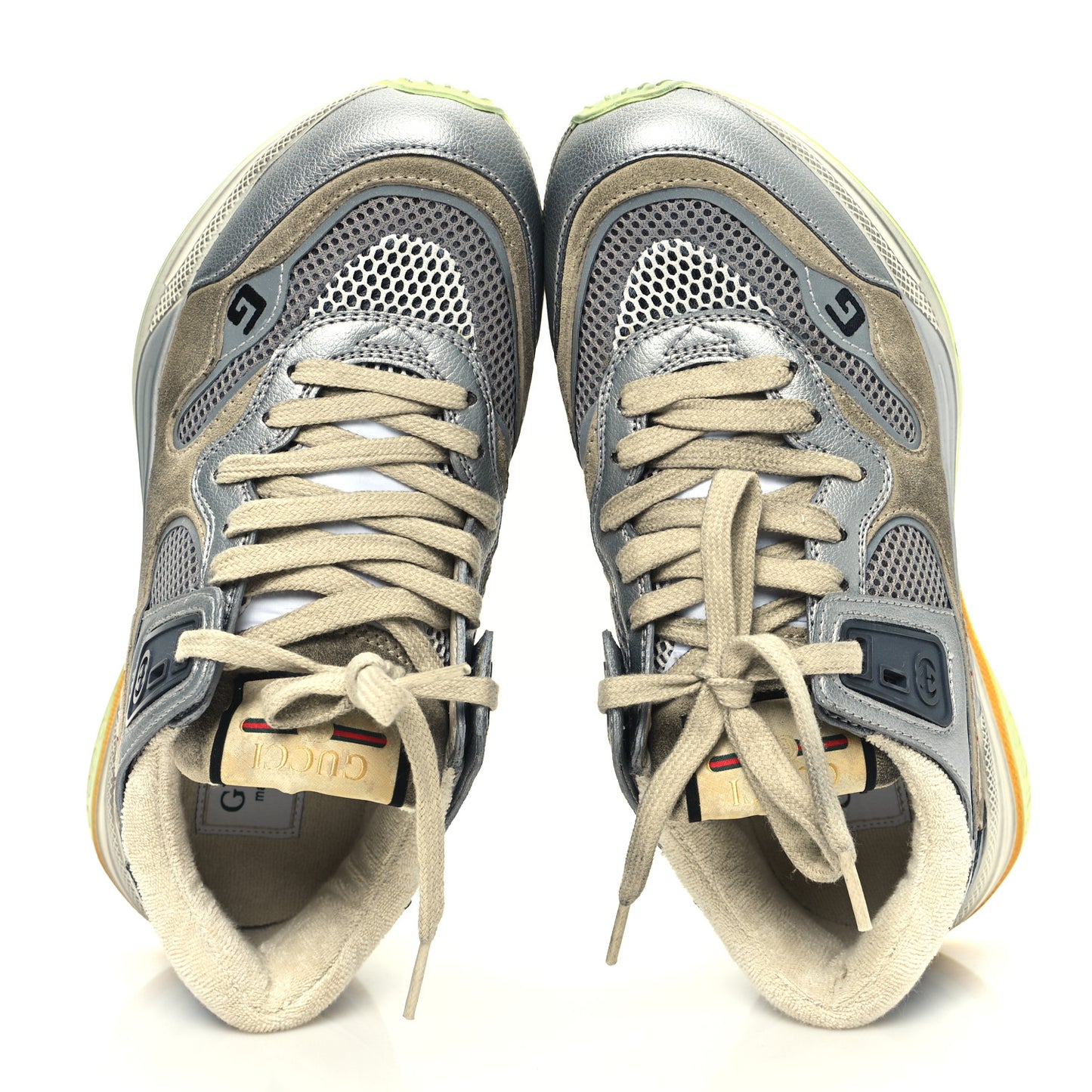Metallic Calfskin Suede Womens Ultrapace Sneakers 35.5 Silver Oatmeal