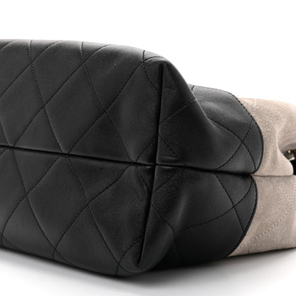 Chanel Suede Calfskin Shiny Lambskin Quilted Large Coco Base Shopping Bag Grey Black 10 of 10