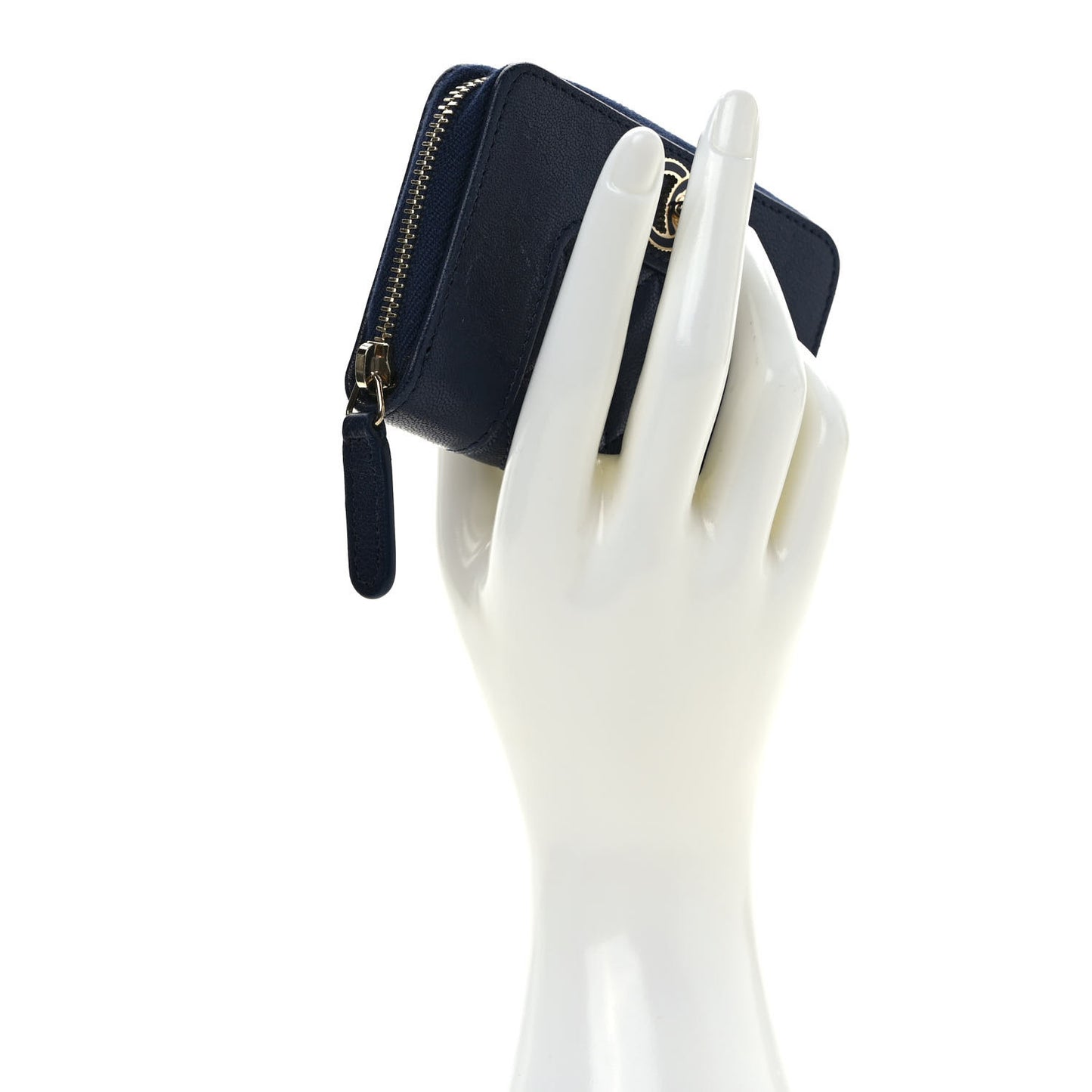 Sheepskin Quilted Vintage Mademoiselle Zip Coin Purse Navy Blue