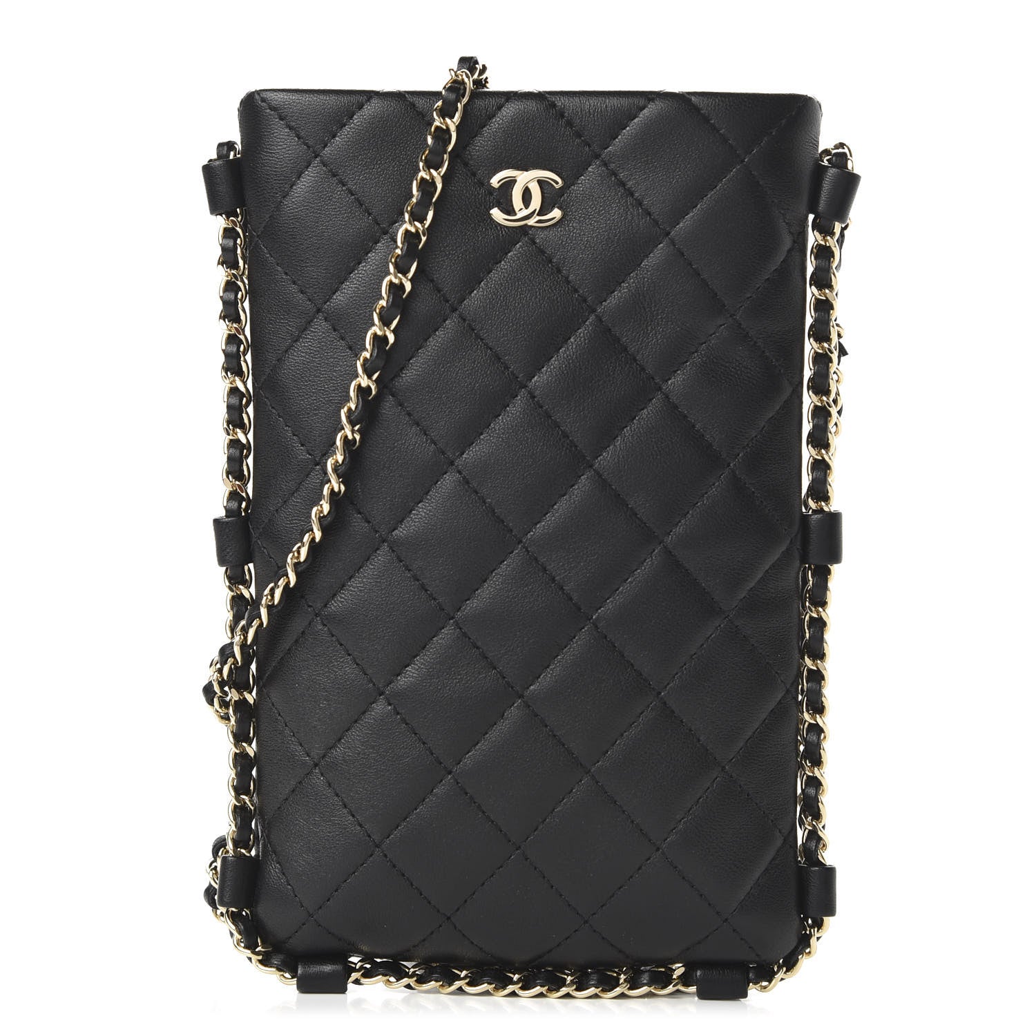Chanel Lambskin Quilted Chain Around Phone Holder Black 1 of 11
