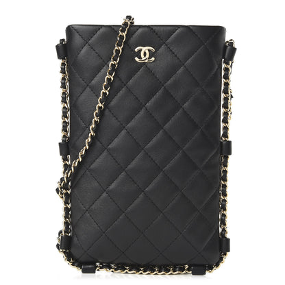 Chanel Lambskin Quilted Chain Around Phone Holder Black 1 of 11