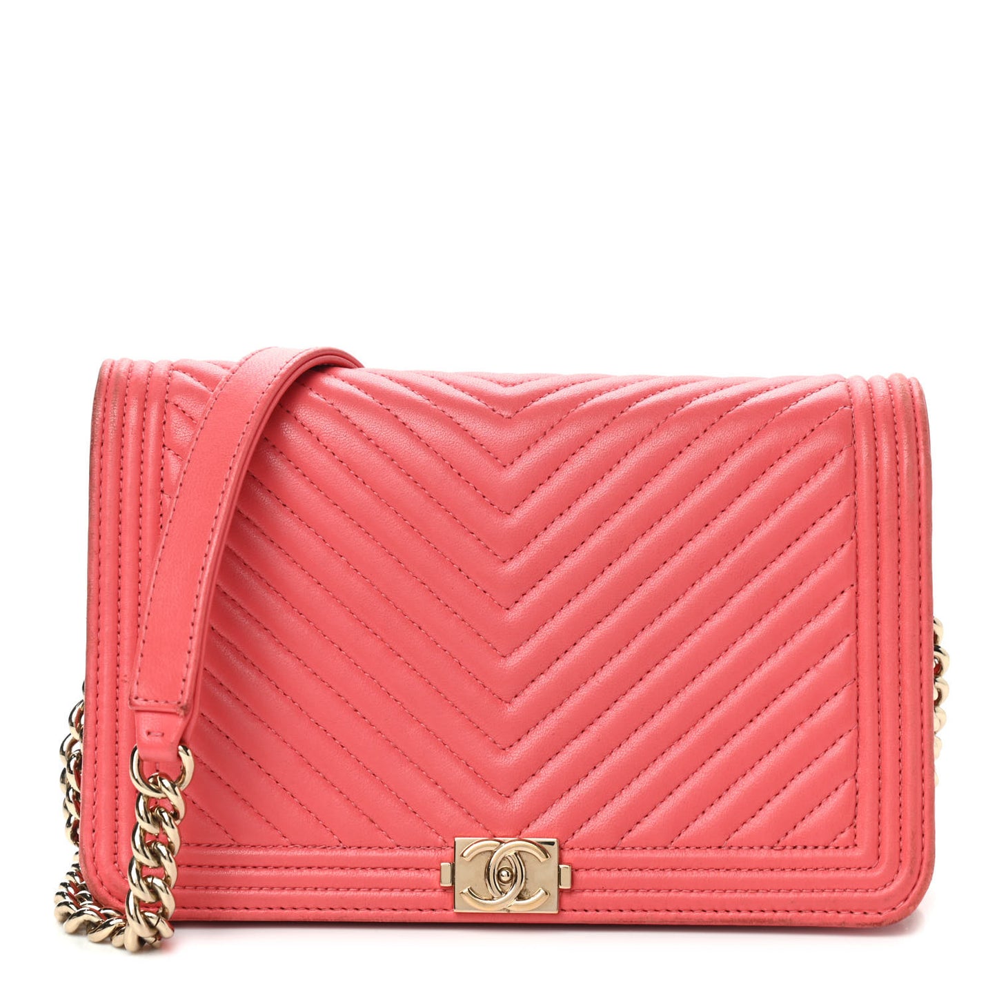 Lambskin Chevron Quilted Boy Wallet On Chain WOC Pink
