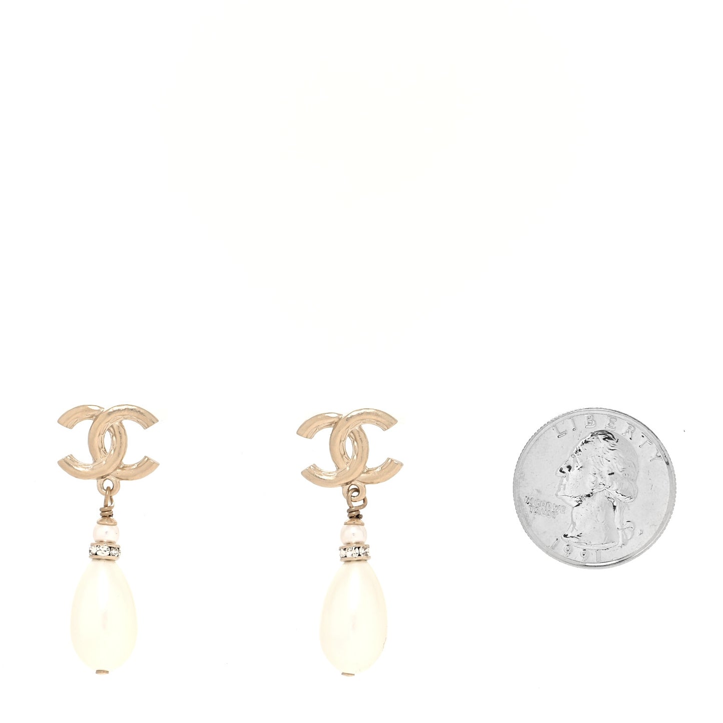Pearl Crystal CC Drop Earrings Gold