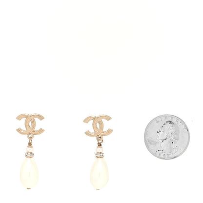 Chanel Pearl Crystal CC Drop Earrings Gold 2 of 4