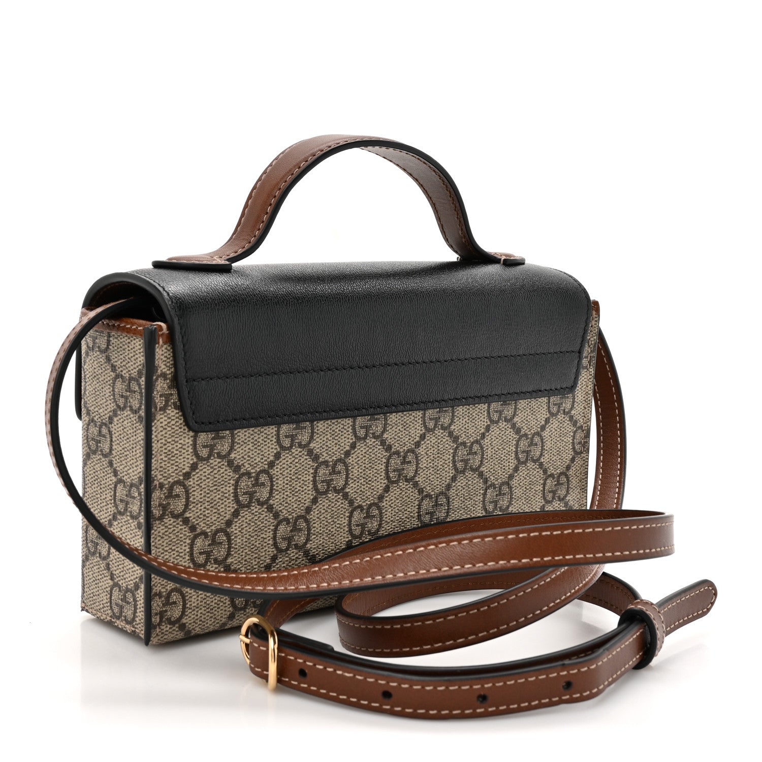 Gucci GG Supreme Monogram Calfskin Mini Padlock Top Handle Shoulder Bag Beige Black Cuir 3 of 11