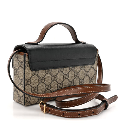 Gucci GG Supreme Monogram Calfskin Mini Padlock Top Handle Shoulder Bag Beige Black Cuir 3 of 11
