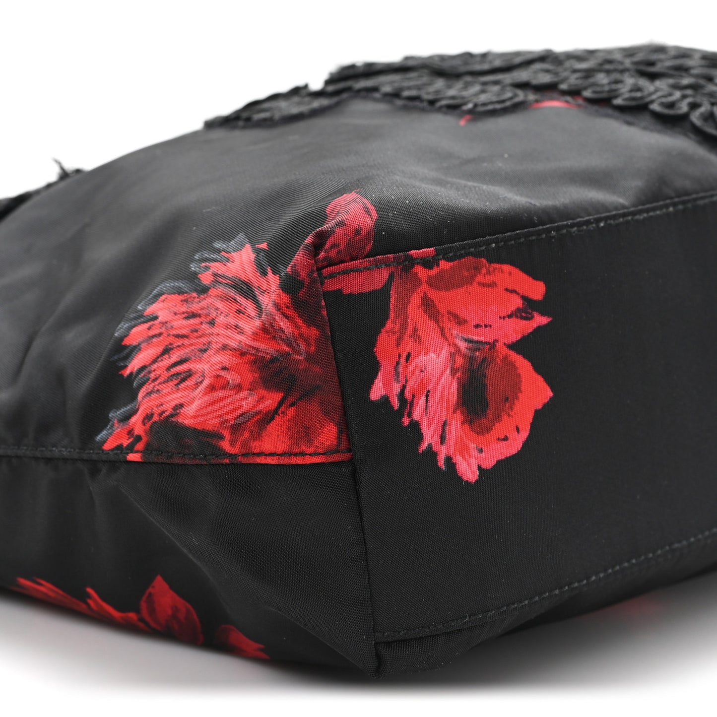 Tessuto Nylon Passama Embroidered Rose Print Tote Black