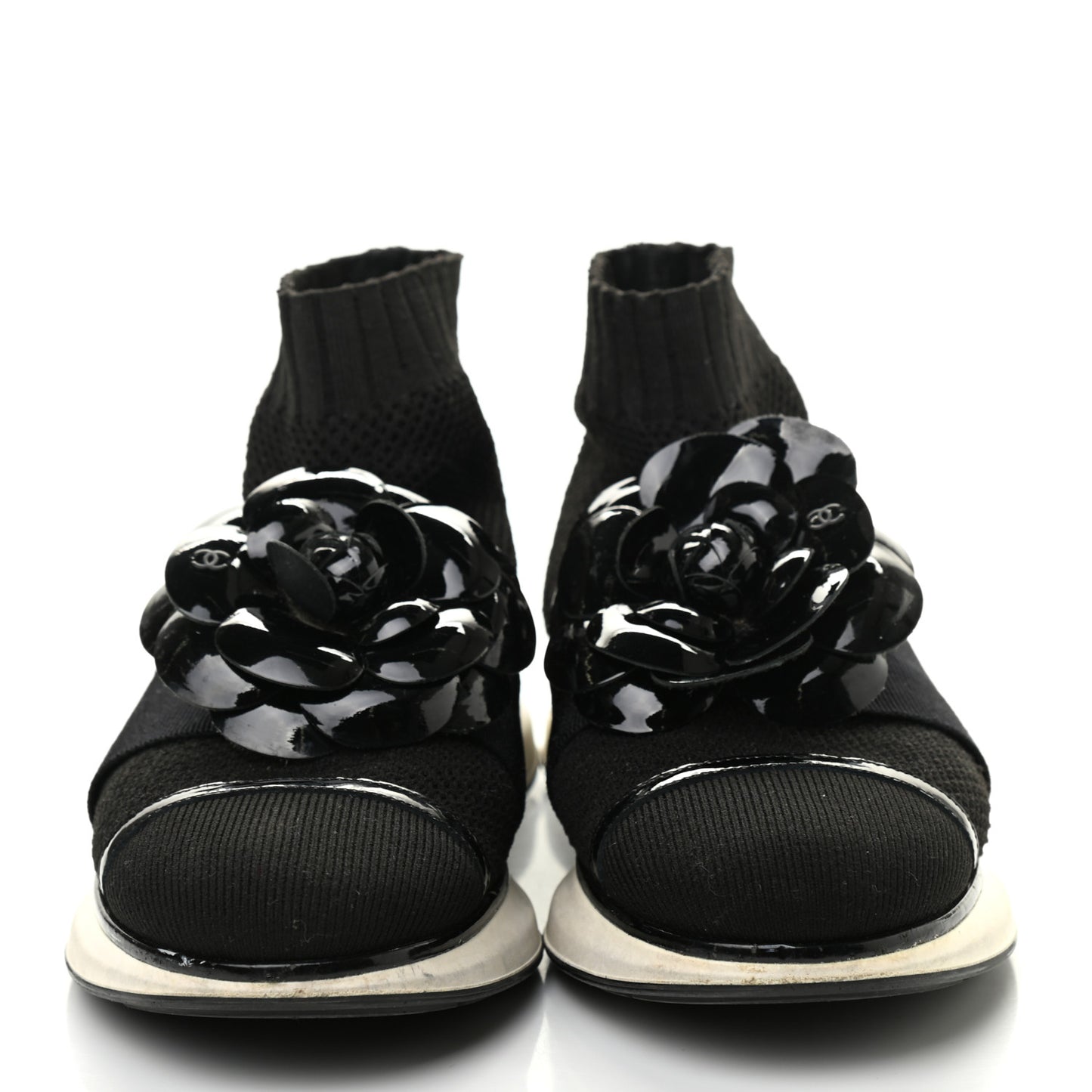 Knit Patent Calfskin Womens High Top Camellia Sneakers 36.5 Black