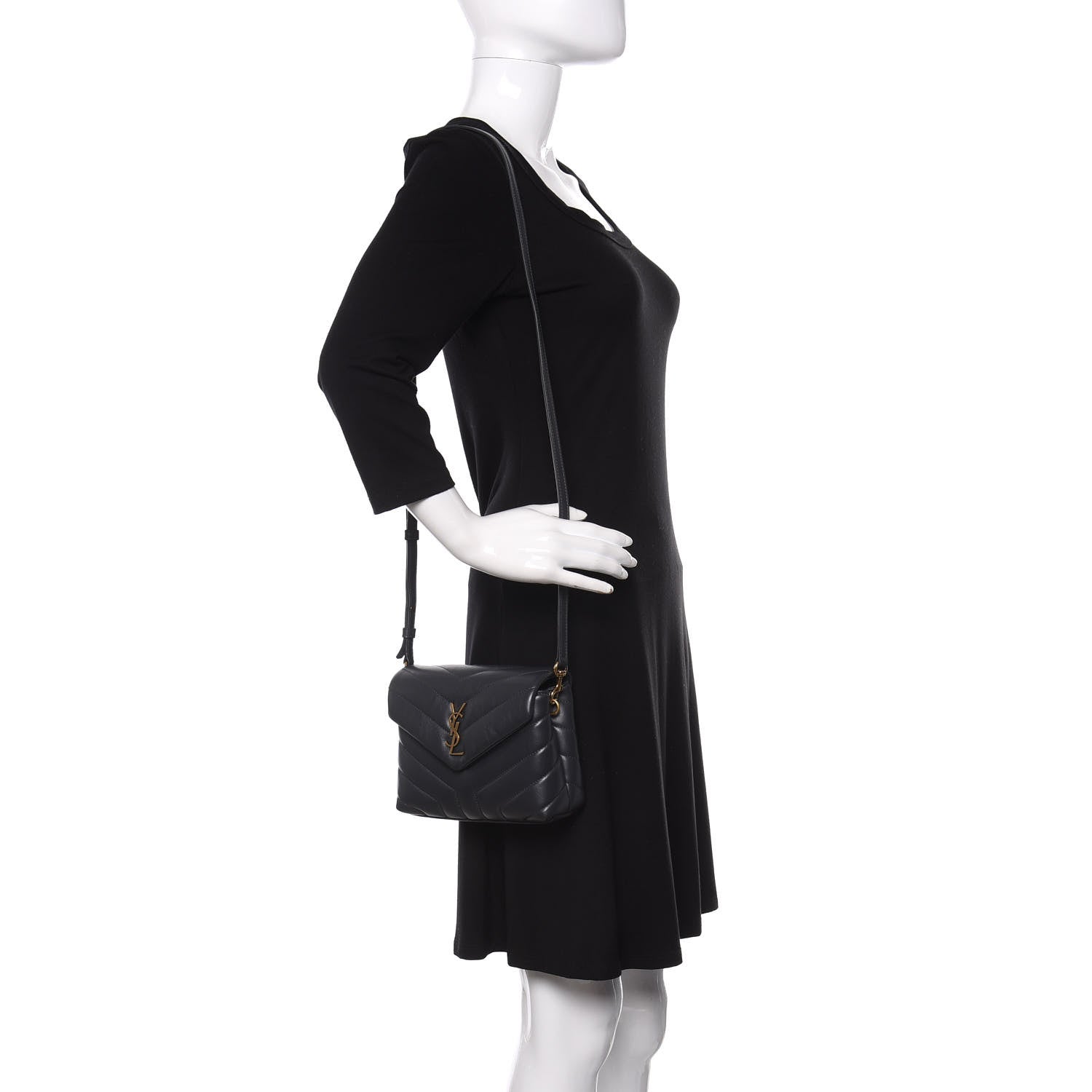 Saint Laurent Calfskin Y Quilted Monogram Toy Loulou Crossbody Bag Graphite 2 of 12