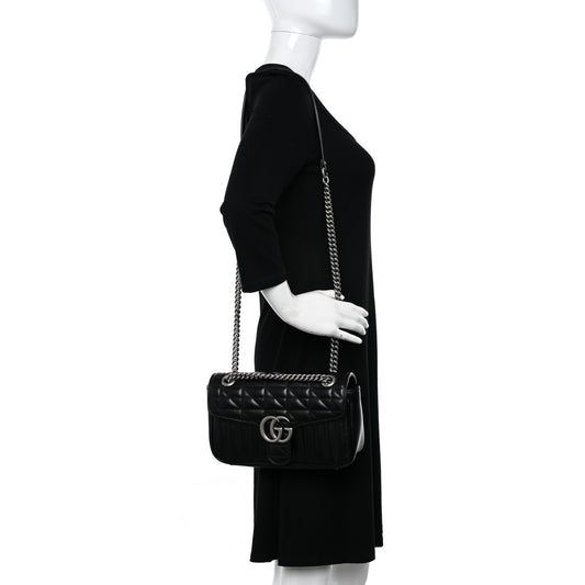 Calfskin Matelasse Aria Small GG Marmont Shoulder Bag Black