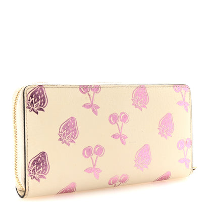 Gucci Textured Dollar Calfskin Berry Print GG Marmont Zip Around Wallet Mystic White Light Pink 3 of 7