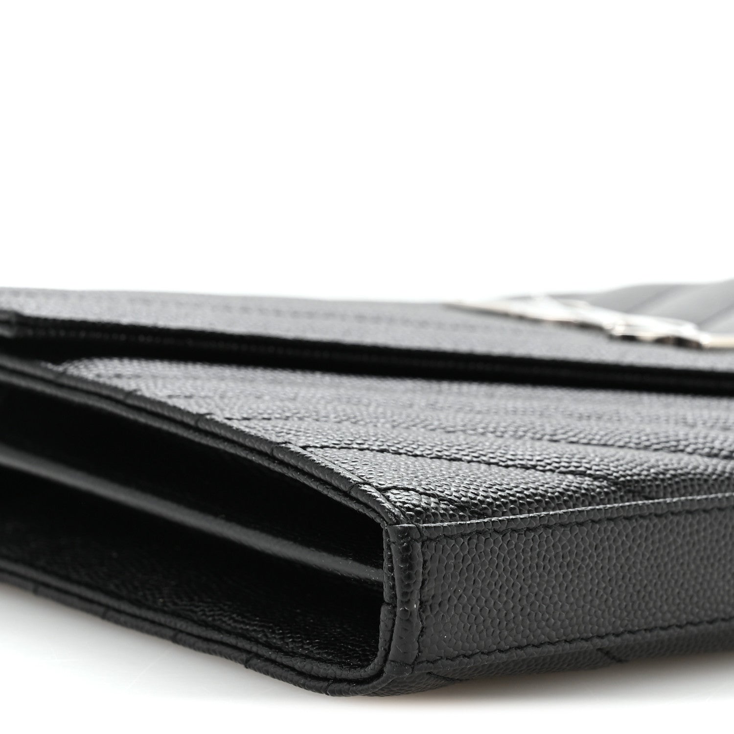 Saint Laurent Grain De Poudre Matelasse Chevron Monogram Chain Wallet Black 15 of 19