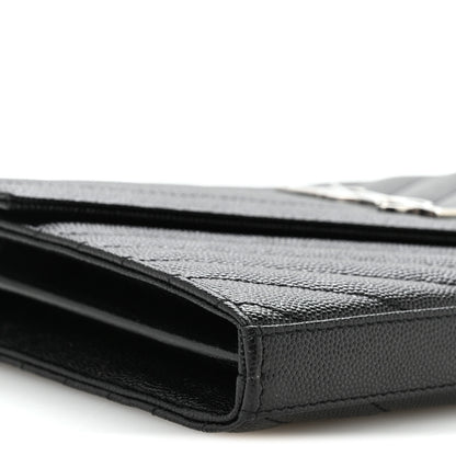 Saint Laurent Grain De Poudre Matelasse Chevron Monogram Chain Wallet Black 15 of 19