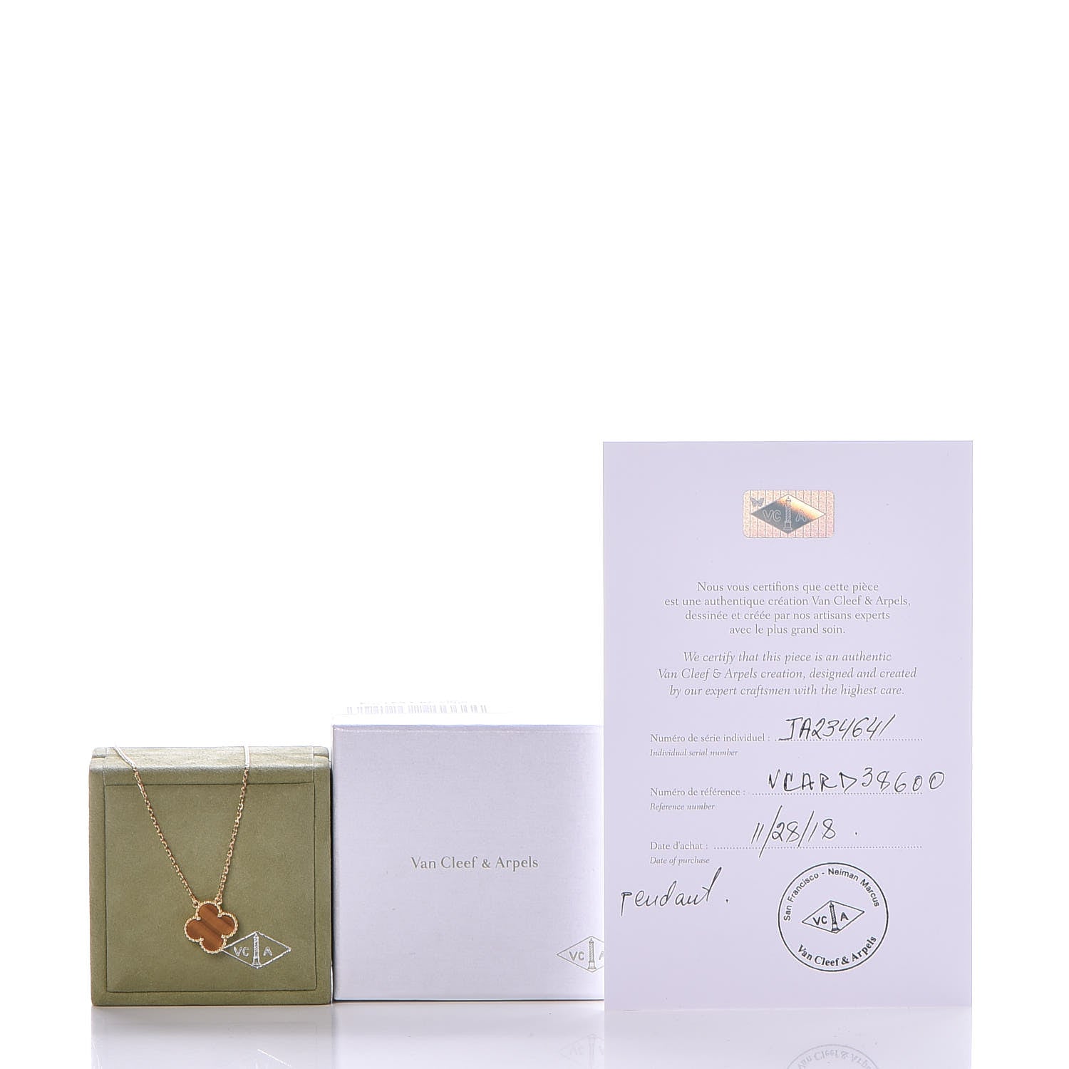 Van Cleef & Arpels 18K Yellow Gold Tiger Eye Vintage Alhambra Pendant Necklace 8 of 8