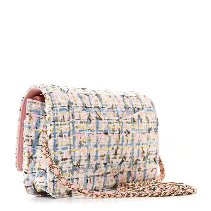 Chanel Tweed Quilted Wallet On Chain WOC Blue Pink Gold 3 of 12