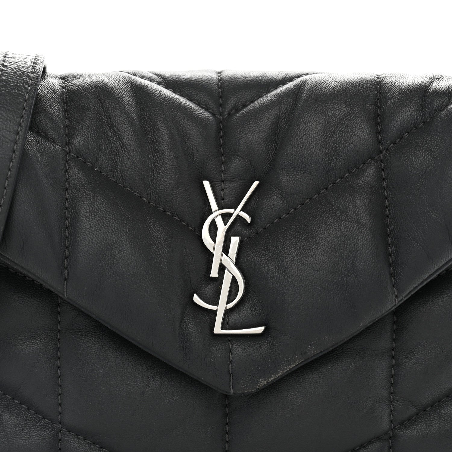 Saint Laurent Lambskin Quilted Toy Loulou Puffer Monogram Chain Satchel Storm 8 of 10