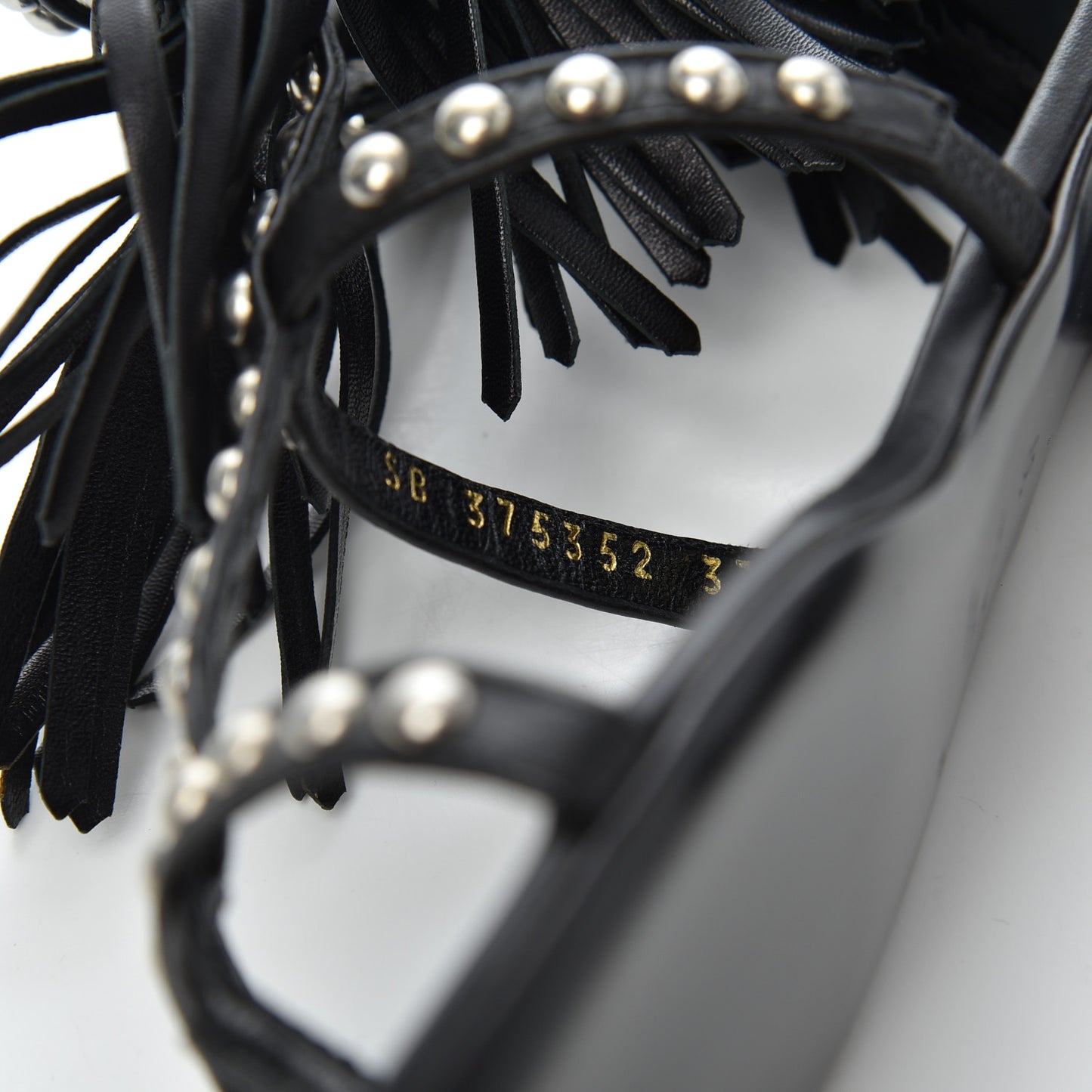 Calfskin Studded Fringe Cyuko Sandals 37 Black