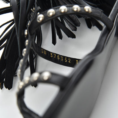 Saint Laurent Calfskin Studded Fringe Cyuko Sandals 37 Black 8 of 18