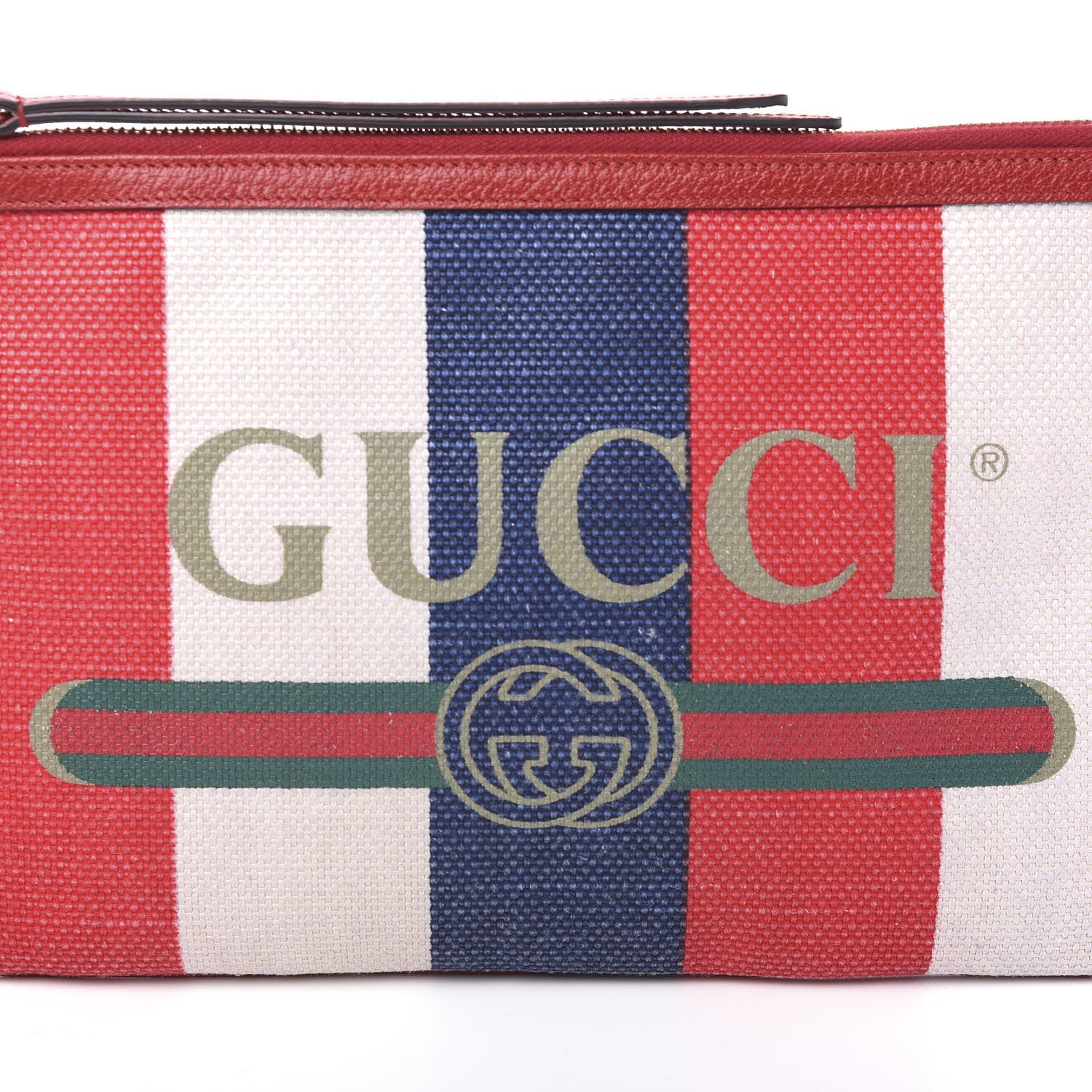 Gucci Canvas Sylvie Stripe Logo Zip Pouch Mystic White Hibiscus Red Maritime 9 of 9