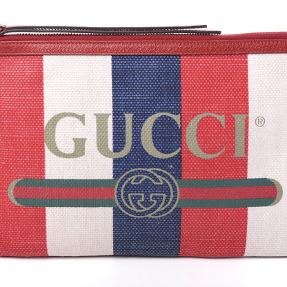 Gucci Canvas Sylvie Stripe Logo Zip Pouch Mystic White Hibiscus Red Maritime 9 of 9
