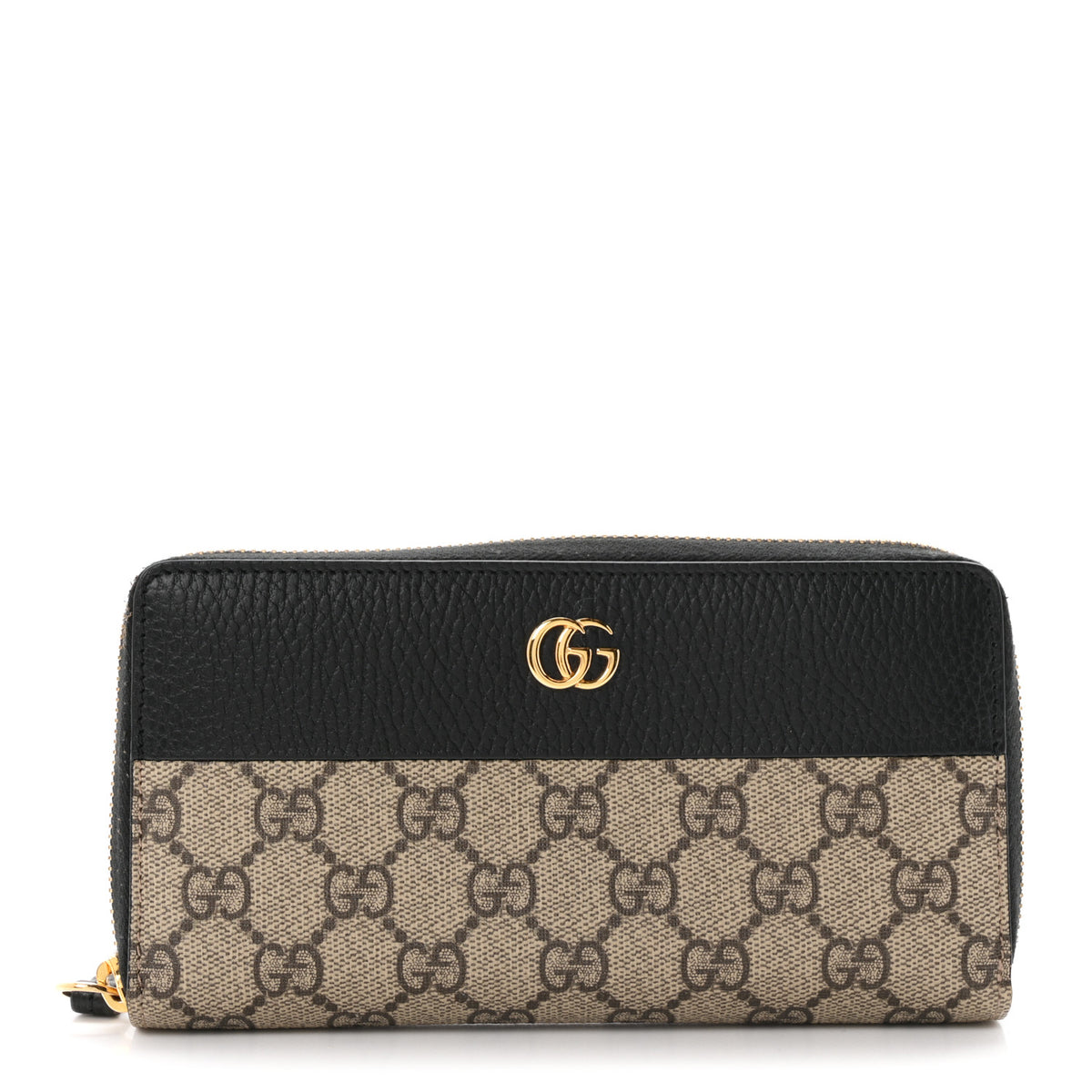 Dollar Calfskin GG Supreme Monogram GG Marmont Zip Around Wallet Black Beige Ebony