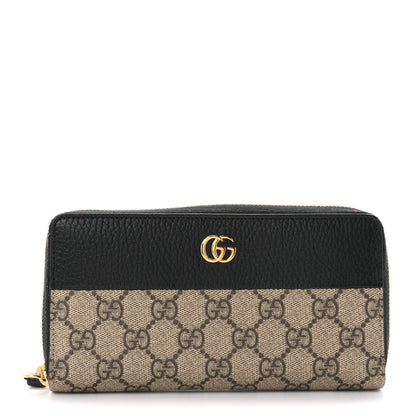 Gucci Dollar Calfskin GG Supreme Monogram GG Marmont Zip Around Wallet Black Beige Ebony 1 of 7