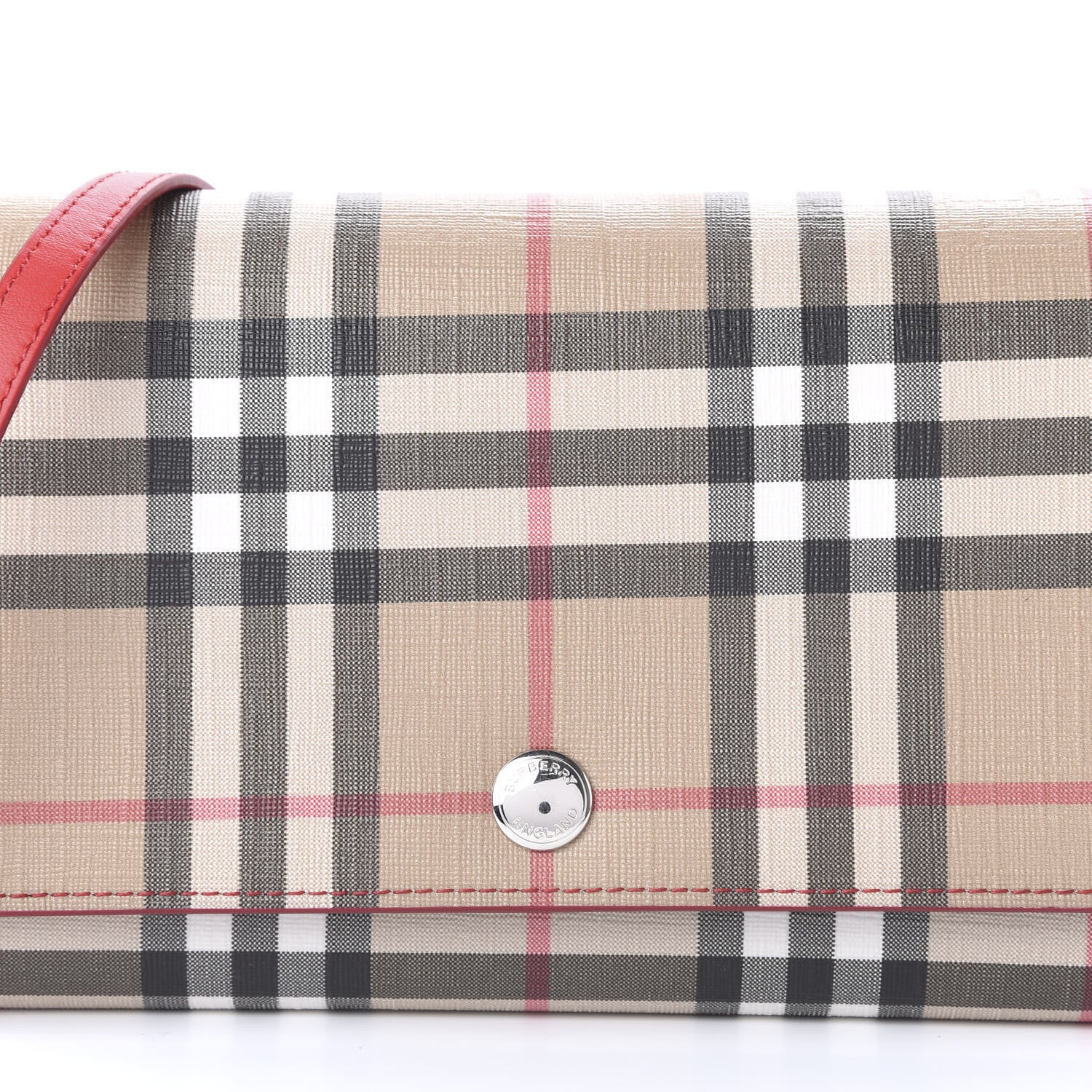 Burberry E-Canvas Vintage Check Wallet With Detachable Strap Bright Military Red 9 of 11