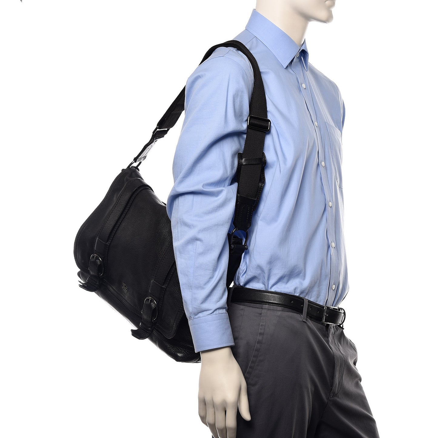 Grainy Calfskin Messenger Bag Black