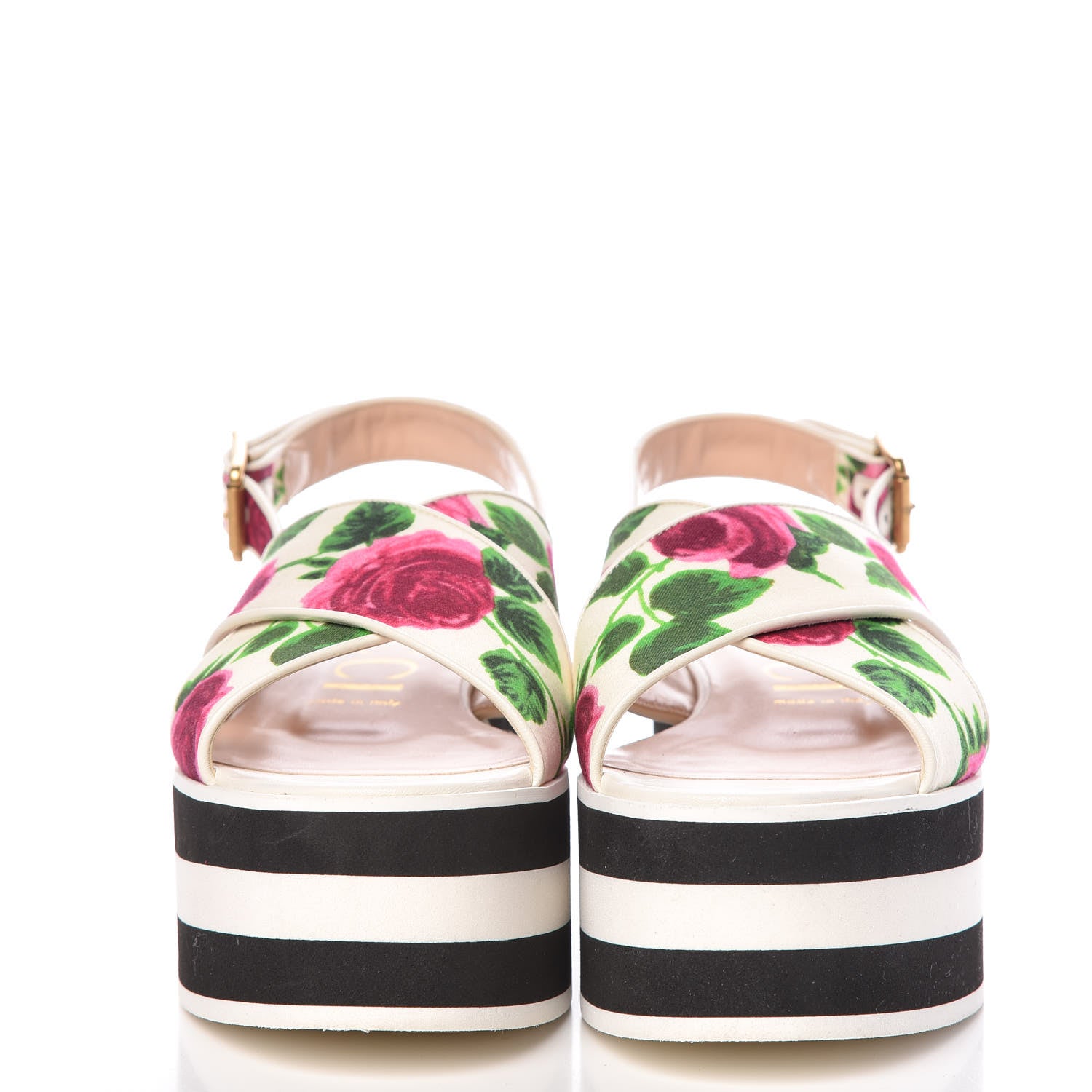 Gucci Canvas Striped Crossover Platform Sandals 37.5 White 2 of 10