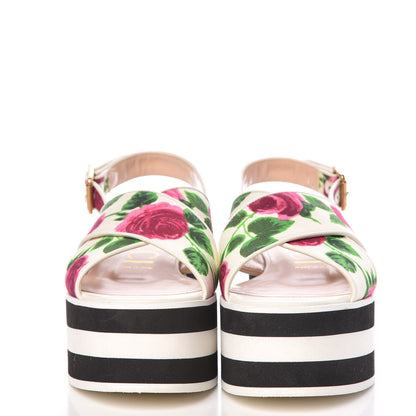 Gucci Canvas Striped Crossover Platform Sandals 37.5 White 2 of 10