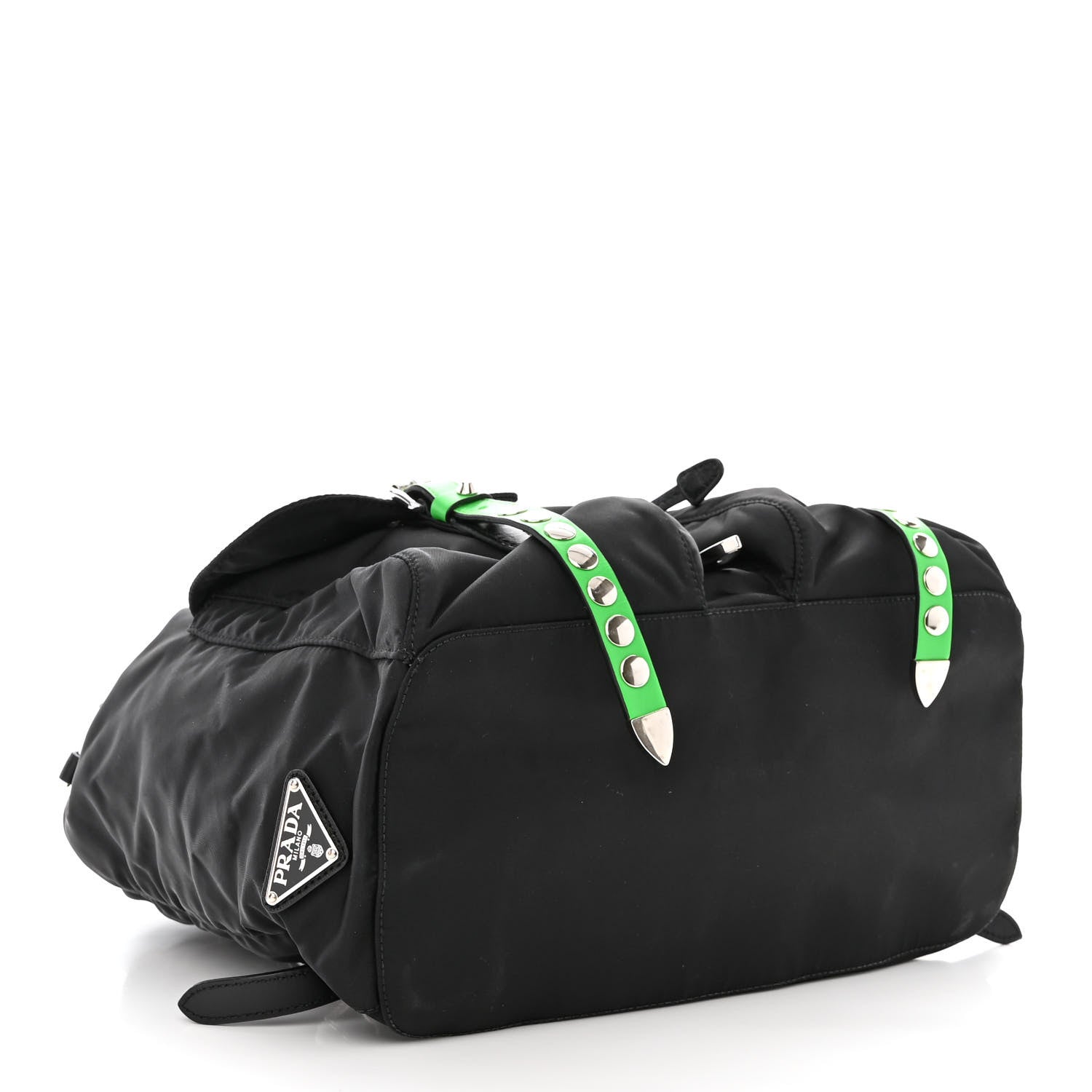 Prada Nylon New Vela Studded Backpack Black Green 4 of 12