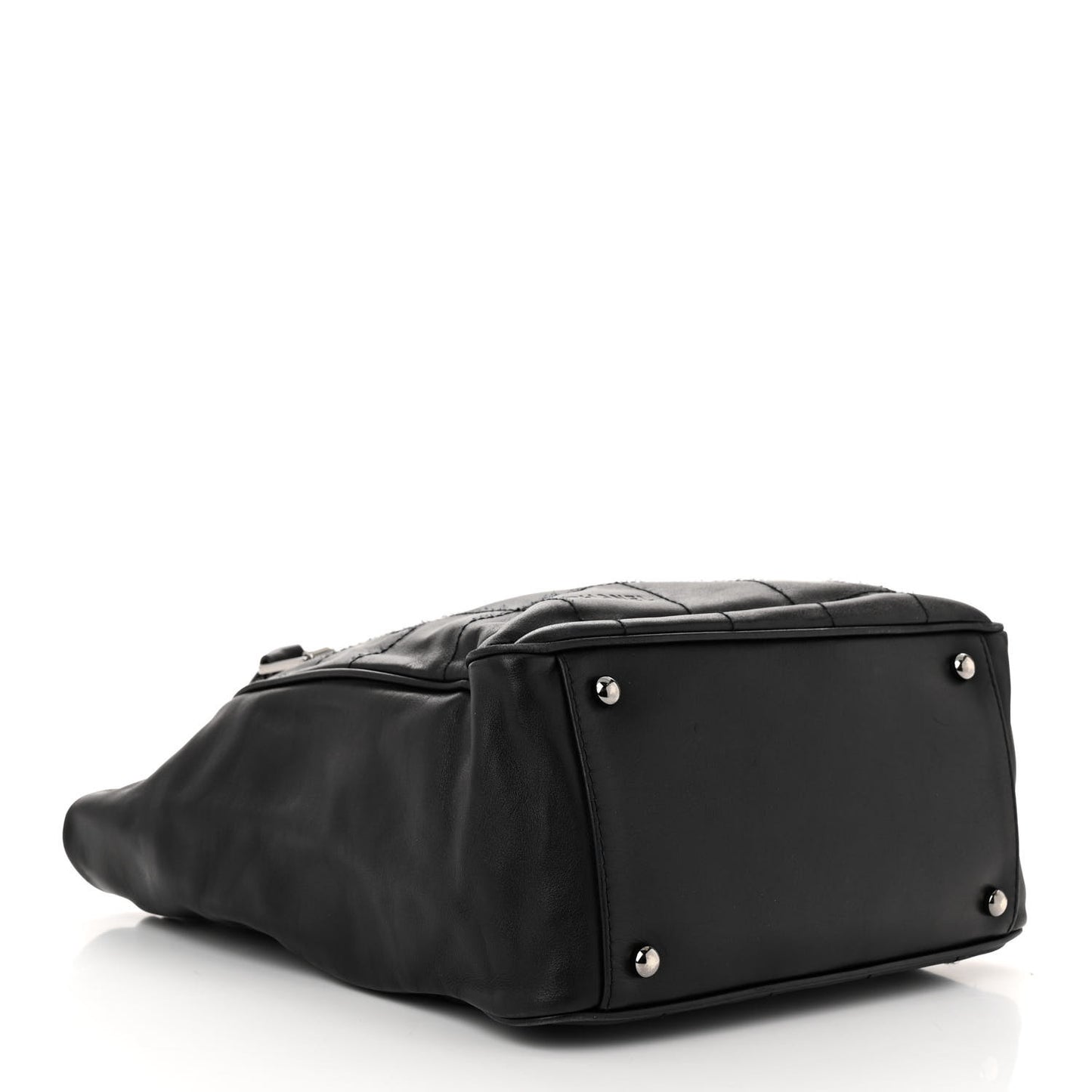 Lambskin Square Stitched Tote Black