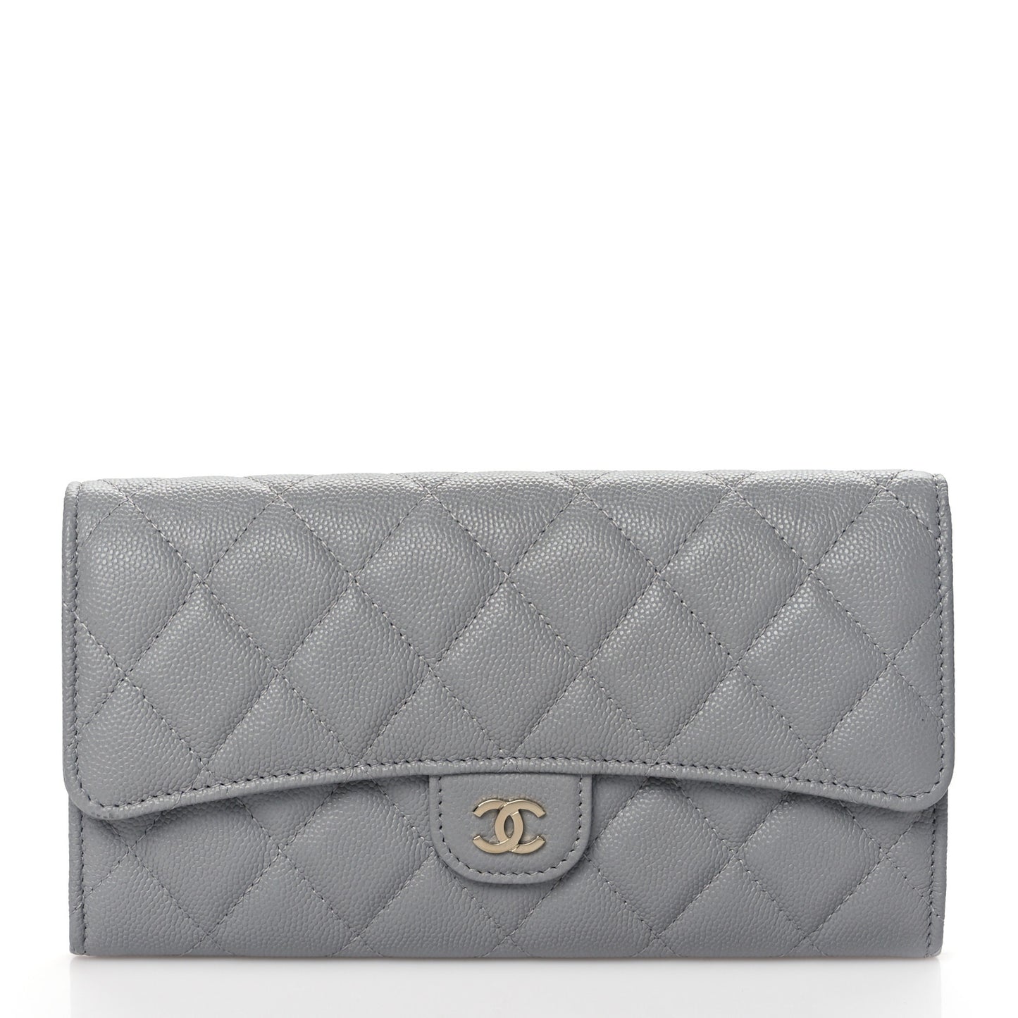 Caviar Quilted Large Flap Wallet Grey