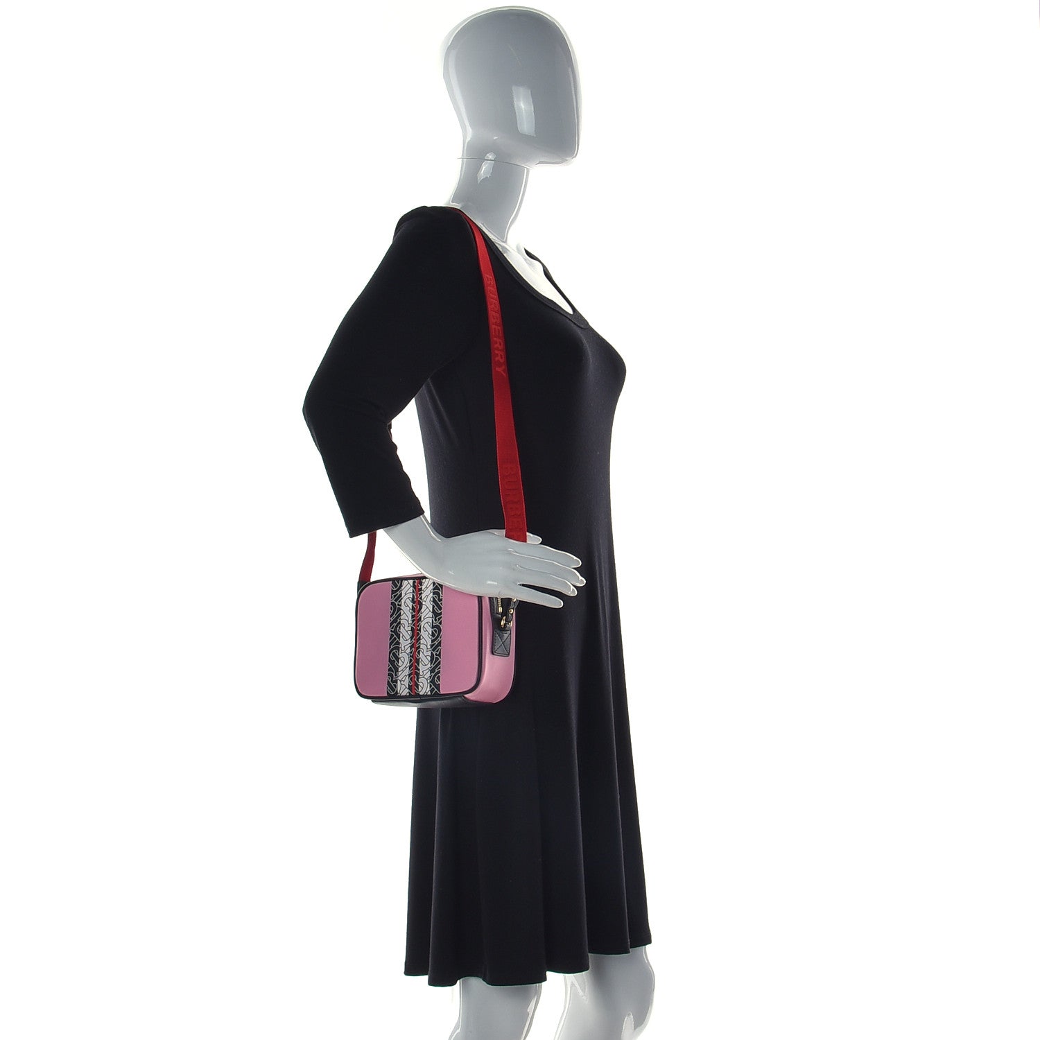 Burberry E-Canvas Monogram Stripe Crossbody Bag Pink 2 of 10