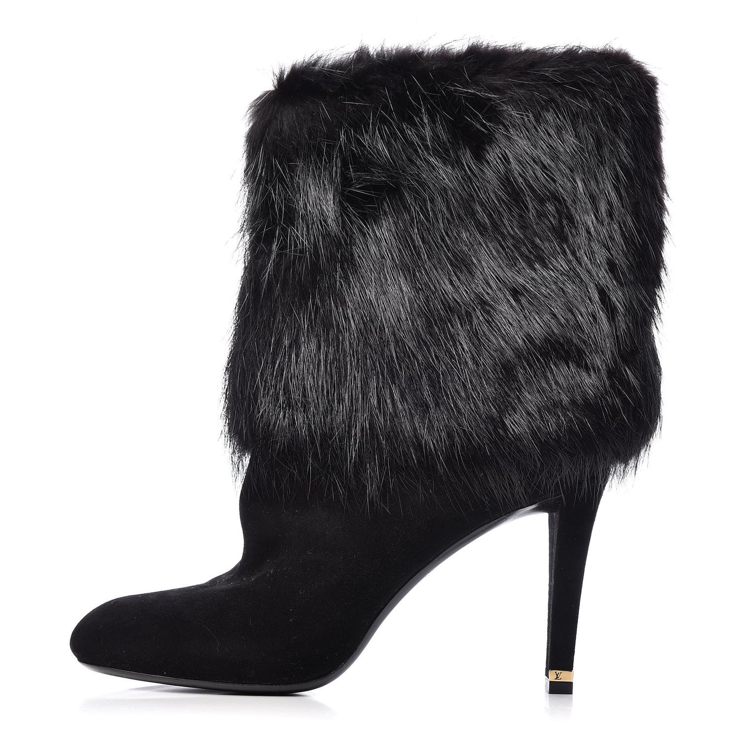 Suede Beaver Fur Glam Ankle Boots 39 Black