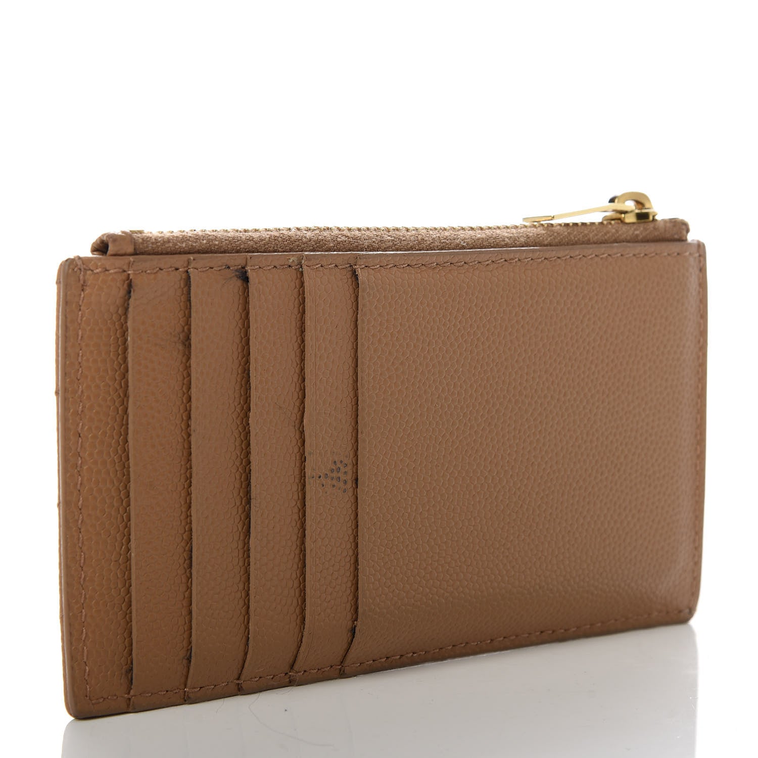 Saint Laurent Grain De Poudre Matelasse Chevron Monogram Fragments Zippered Card Case Cork 3 of 7