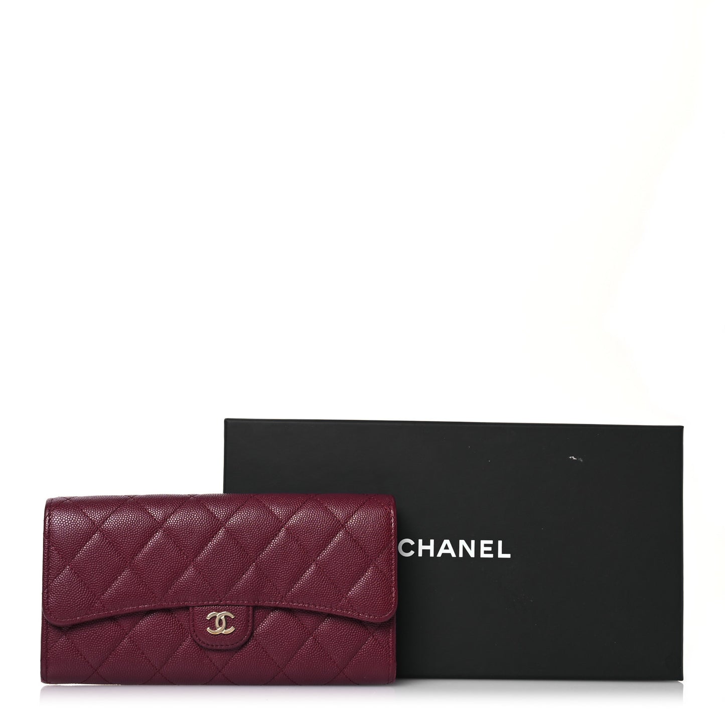 Caviar Quilted Large Gusset Flap Wallet Burgundy