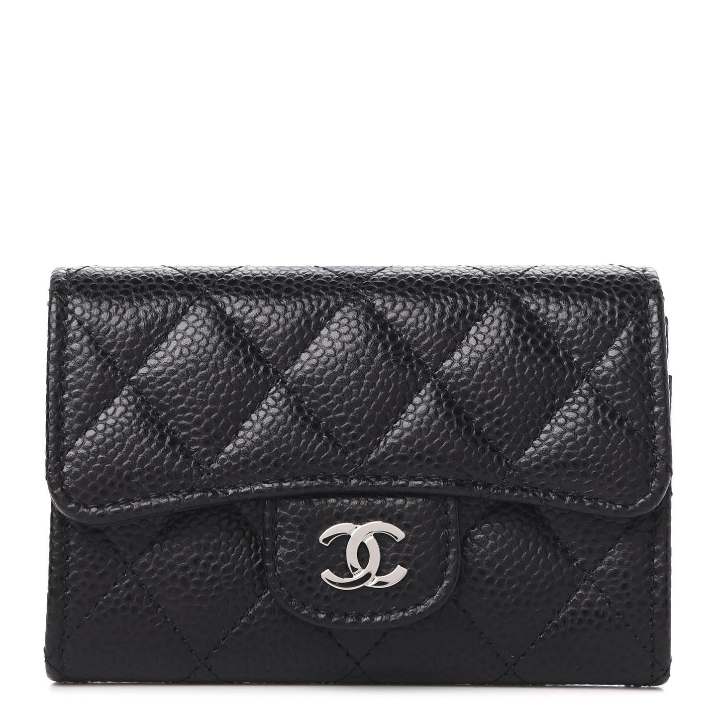 Caviar Quilted Flap Card Holder Black