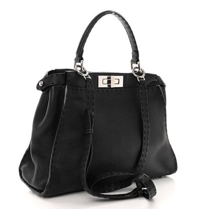 Fendi Cuoio Romano Selleria Bi-Color Medium Peekaboo Iconic Satchel Black Mou 3 of 10