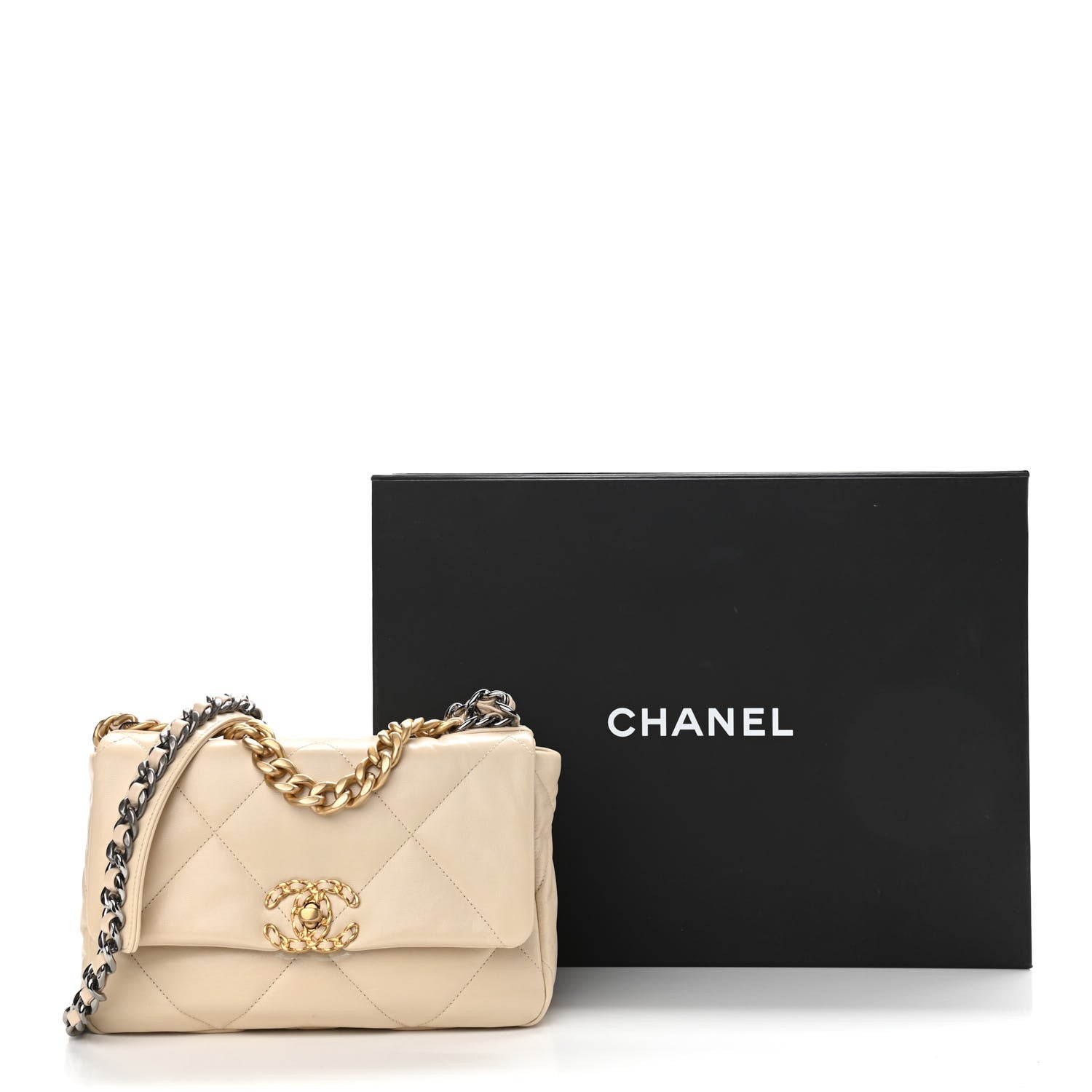Chanel Goatskin Quilted Medium Chanel 19 Flap Beige 11 of 11