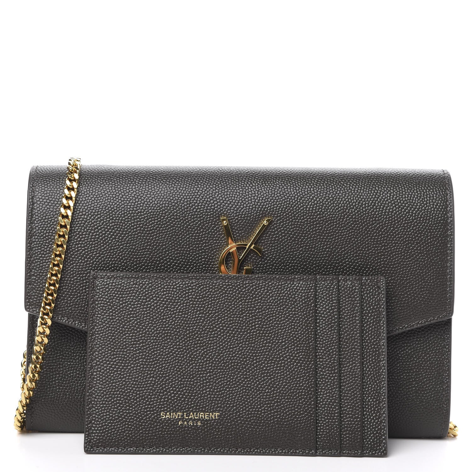 Saint Laurent Grain De Poudre Uptown Chain Wallet Pebble 9 of 10