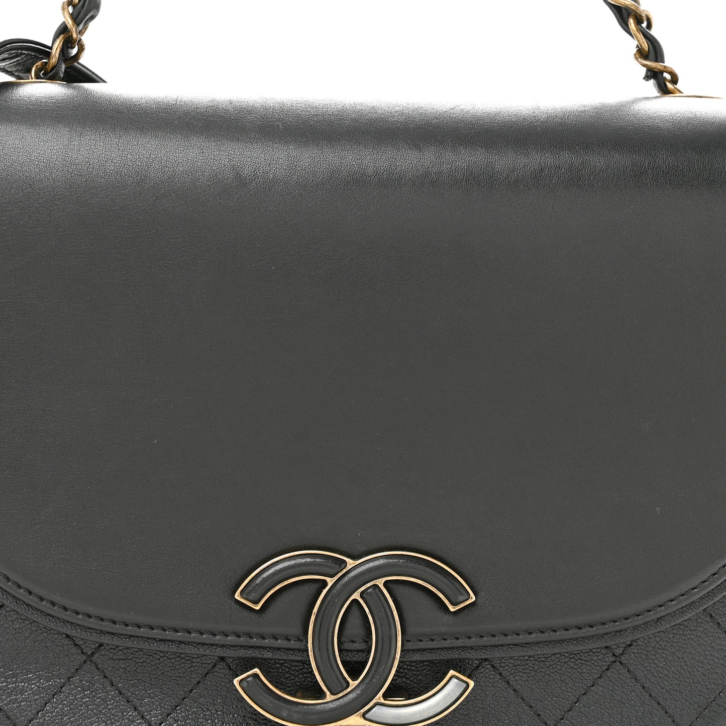Shiny Calfskin Goatskin Quilted Medium Coco Curve Messenger Flap Black