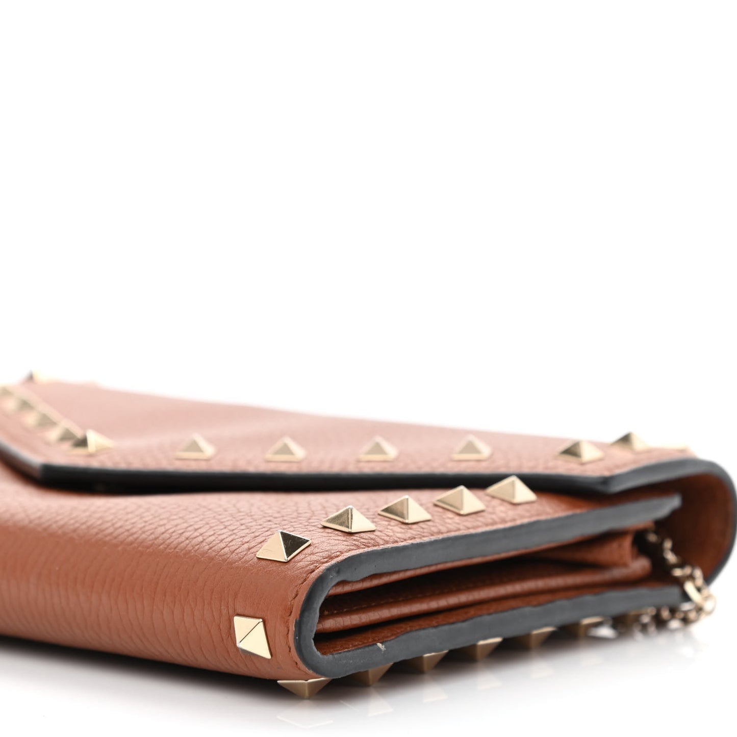 Pebbled Calfskin Rockstud Envelope Wallet on Chain Bright Cognac