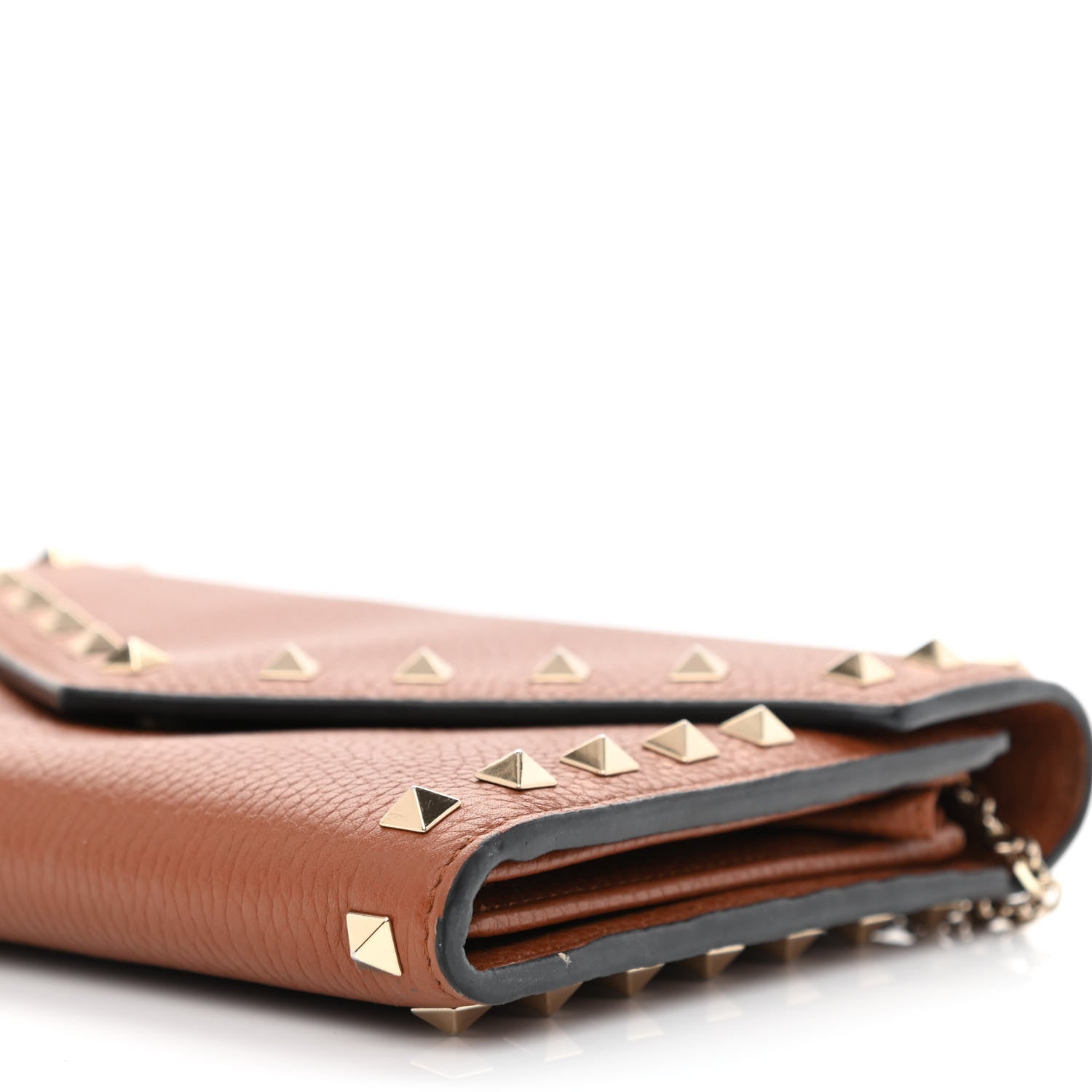 Valentino Garavani Pebbled Calfskin Rockstud Envelope Wallet on Chain Bright Cognac 9 of 10